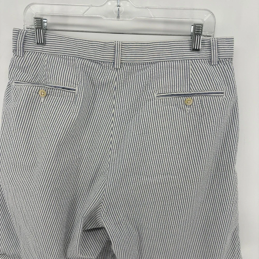 Polo Ralph Lauren Men 33 White‎ Blue Seersucker Shorts Striped Pleated Golf